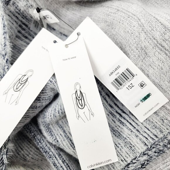 NEW Calvin‎ Klein Womens Infinity Loop Scarf 85% Nylon 15% Acrylic Blue & White - Picture 4 of 8